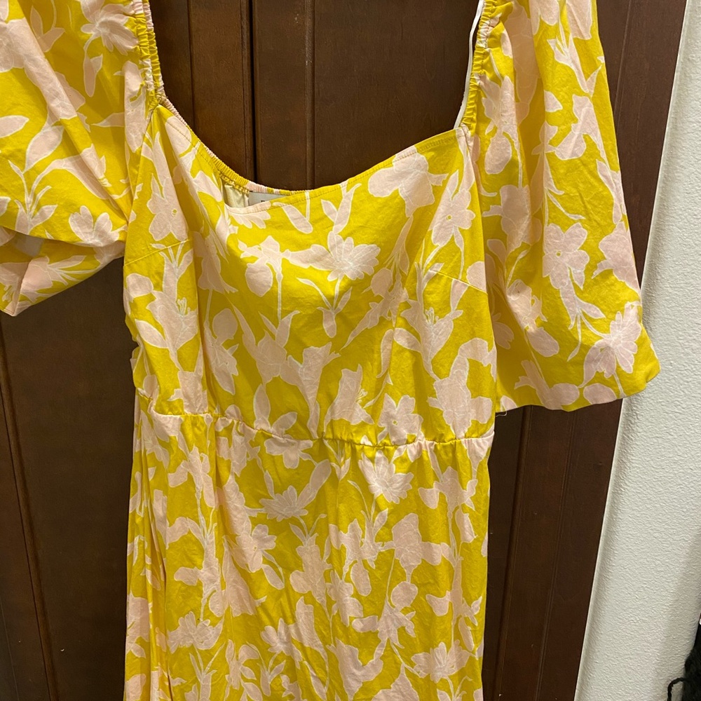 Yellow and pink floral dress.